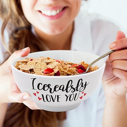 Miniatura 6 de Juego de cuenco y cuchara con texto en inglés "I Cerealsly Love You" para cumpleaños, jubilación, caja de regalo grabada, cesta para él, para