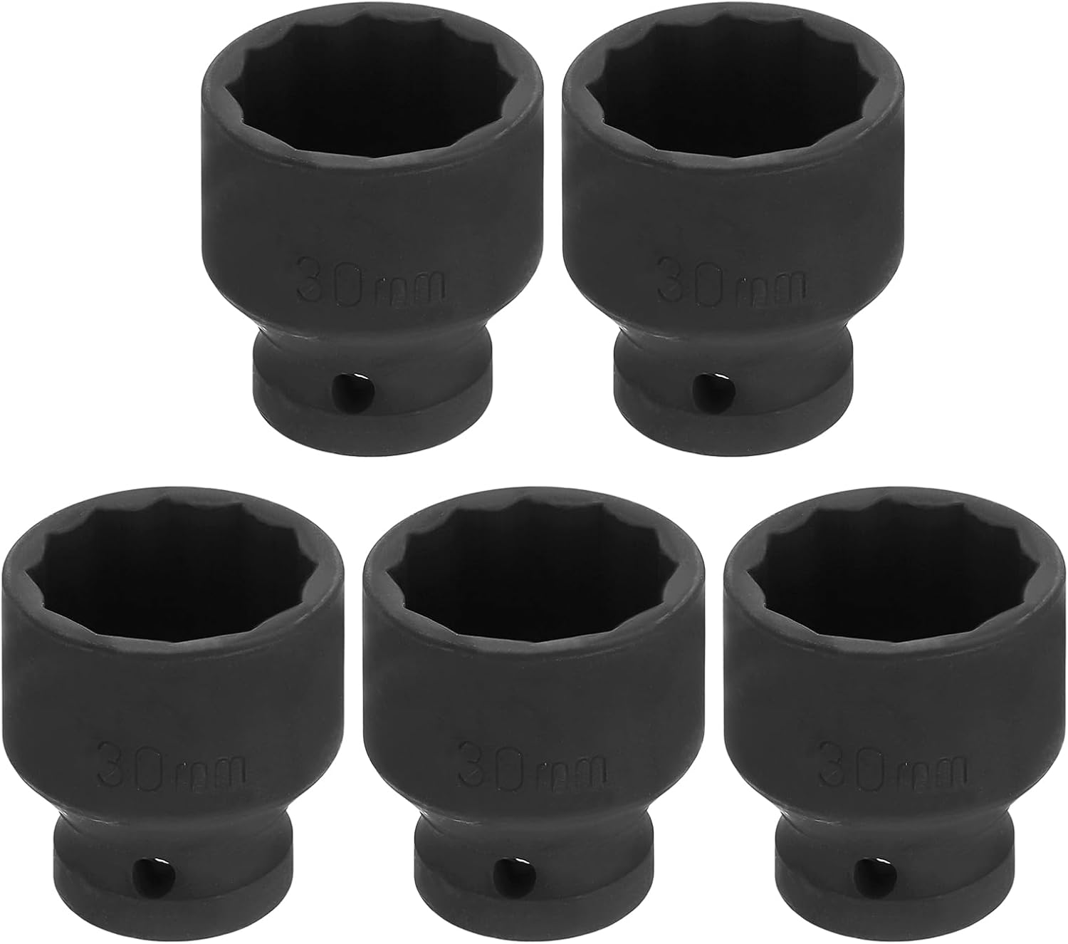 HARFINGTON 5pcs 1/2" Drive x 30mm Shallow Impact Socket 12-Point Metric CR-V Steel Spindle Nut Impact Flip Sleeve for Home Auto Nuts Bolts Repair