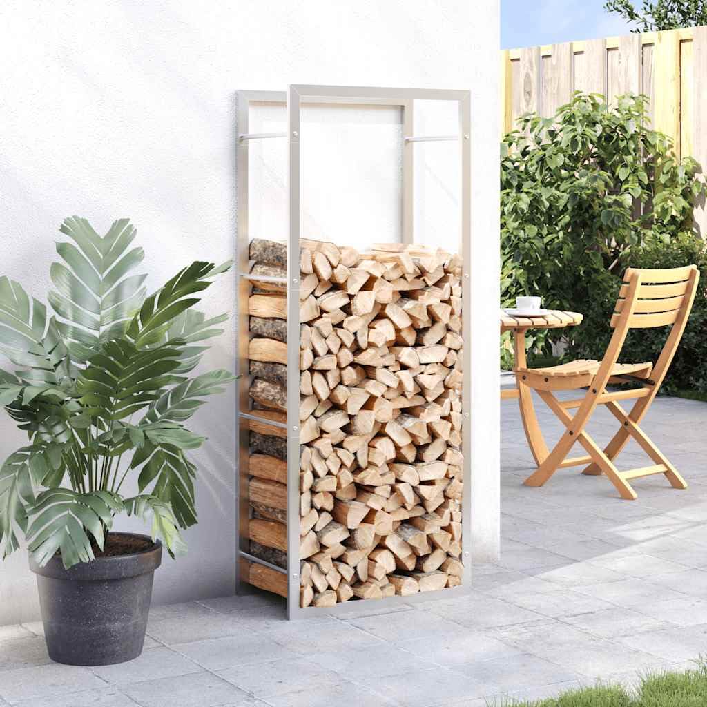 Regał na drewno opałowe ze stali nierdzewnej, 50 x 28 x 132 cm, regał na drewno kominkowe z uchwytem do układania w stos, stojak na drewno kominkowe do salonu, przechowywania drewna i