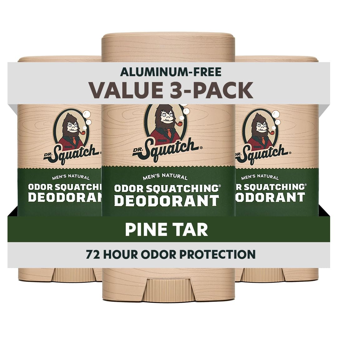 Natural Deodorant for Men 3 Pack Pine Tar – Odor-Squatching Men's Deodorant Aluminum Free (2.65 oz, 3 Pack)