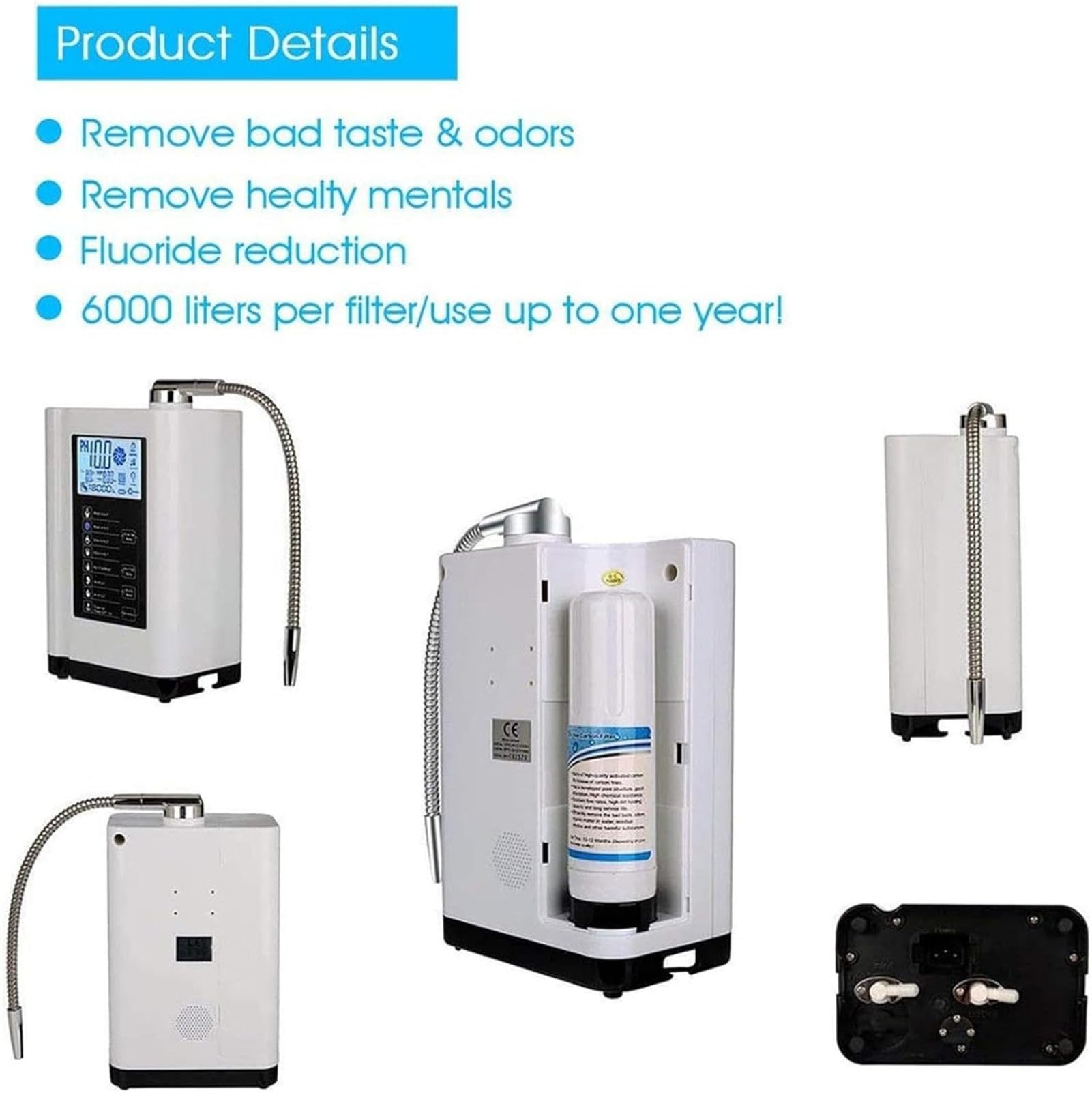 Máquina ionizadora de Agua alcalina, 7 configuraciones de Agua, Sistema de filtración de Agua para el hogar pH3.5-10.5, hasta -500mV ORP, 8000L por Filtro (Sliver)