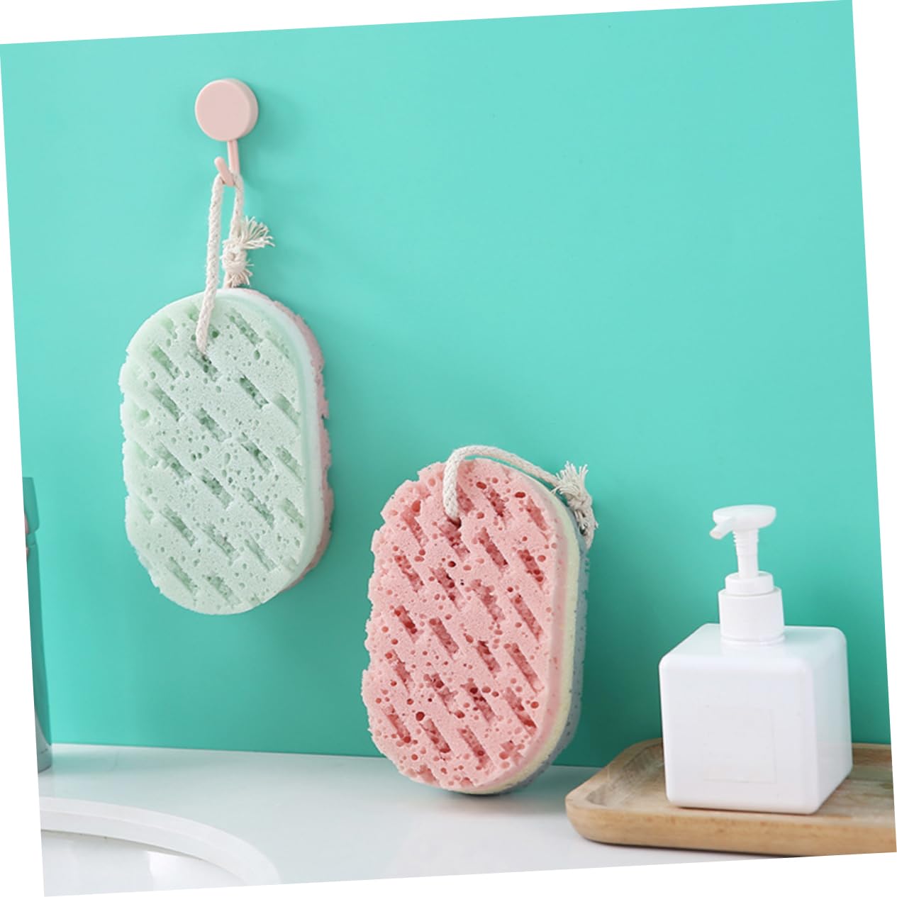 Mobestech 16pezzi Spugna Esfoliante Per Da Spugne Per Corpo Riutilizzabili Strumenti Da Bagno Colorati Per Pulizia e Della Design Ergonomico Per Regali Famiglia e Amici