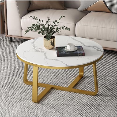 Image of Shoppee Coffee Table - Modern 2-Tier with Faux Marble Top and Gold Metal Frame - Stylish Center Table for Living Room, Sofa Table, Elegant Cocktail Table for Home, Office, White & Gold