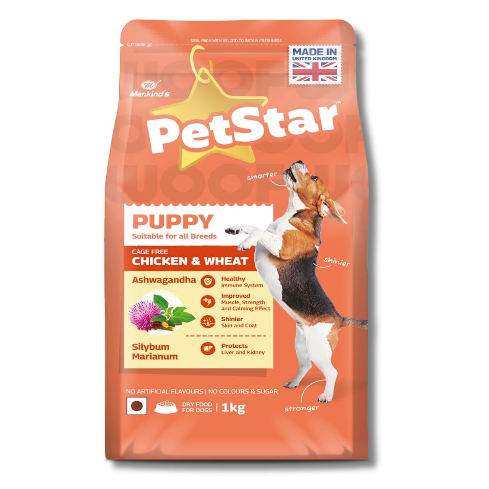 Mankind Puppy Dry Dog Food (High Protein) Chicken & Wheat Flavor, 1 Kg | Improves Muscle & Strength, Supports Immunity, Protects Liver & Kidney