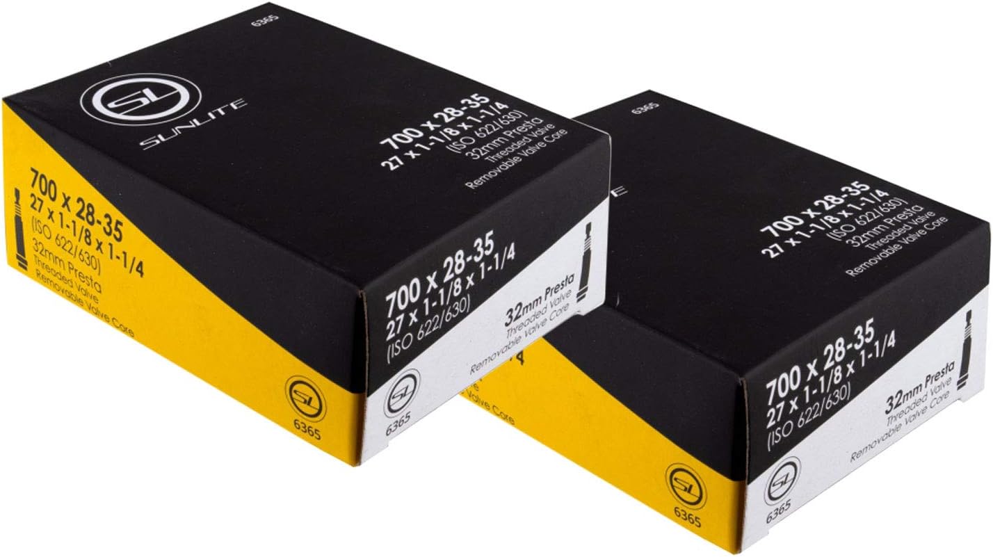 1 Pack or 2 Pack - Bike Tube, Presta Valve 700c x 28-35, (27x1-1/8 to 1-1/4), 32mm Presta Valve, Bicycle Inner Tube, Sunlite