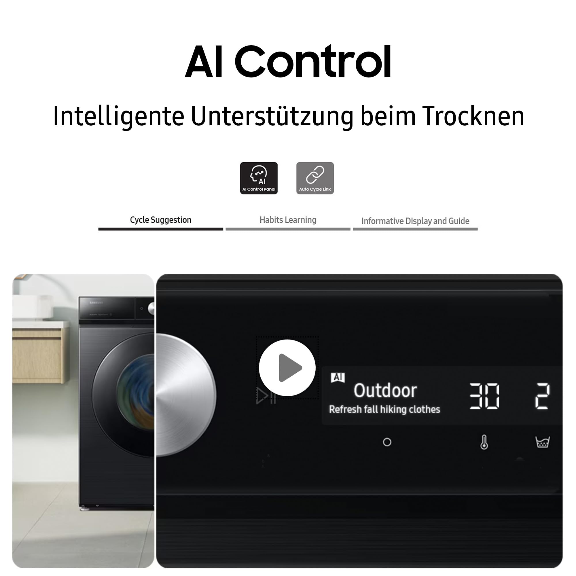 Samsung DV90DG6845LBU2 Wärmepumpentrockner DV6400D, 9 kg, EEK: A, AI Wäschetrockner mit Klartext-Display, AI Dry+ & Control, SuperSpeed, Hygiene Programm, SmartThings-App, Schwarz
