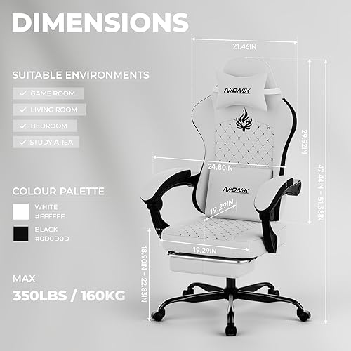 Miniatura 3 de Silla de juegos con masaje, silla ergonómica para juegos de PC, sillas de computadora con reposapiés, cómodo reposacabezas y soporte lumbar,