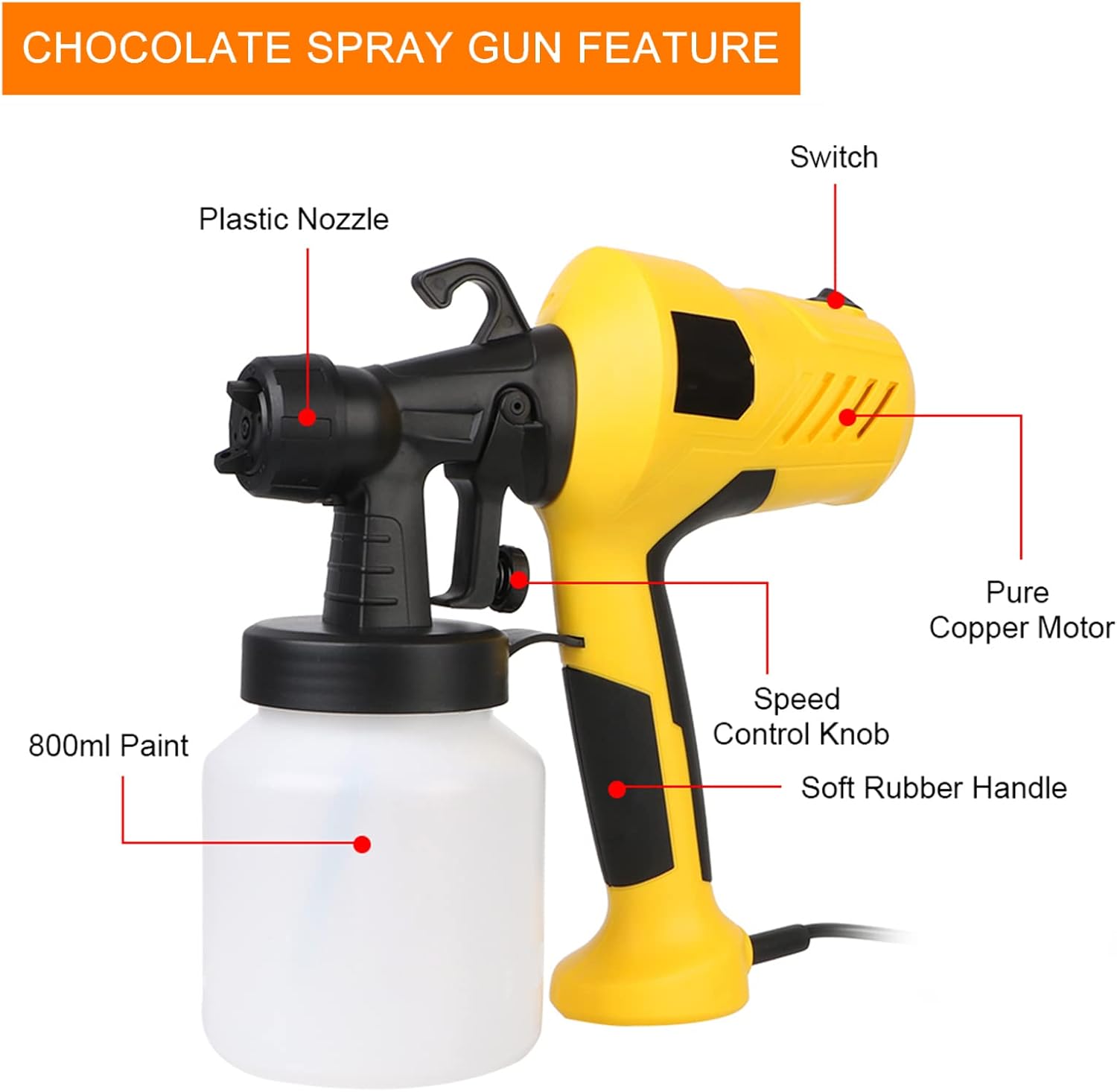 500W Electric Airbrush Cake Decorating Kit, Handheld Chocolate Spray Gun for Cake and Dessert - Electric Paint Sprayer for Fence,Us Plug