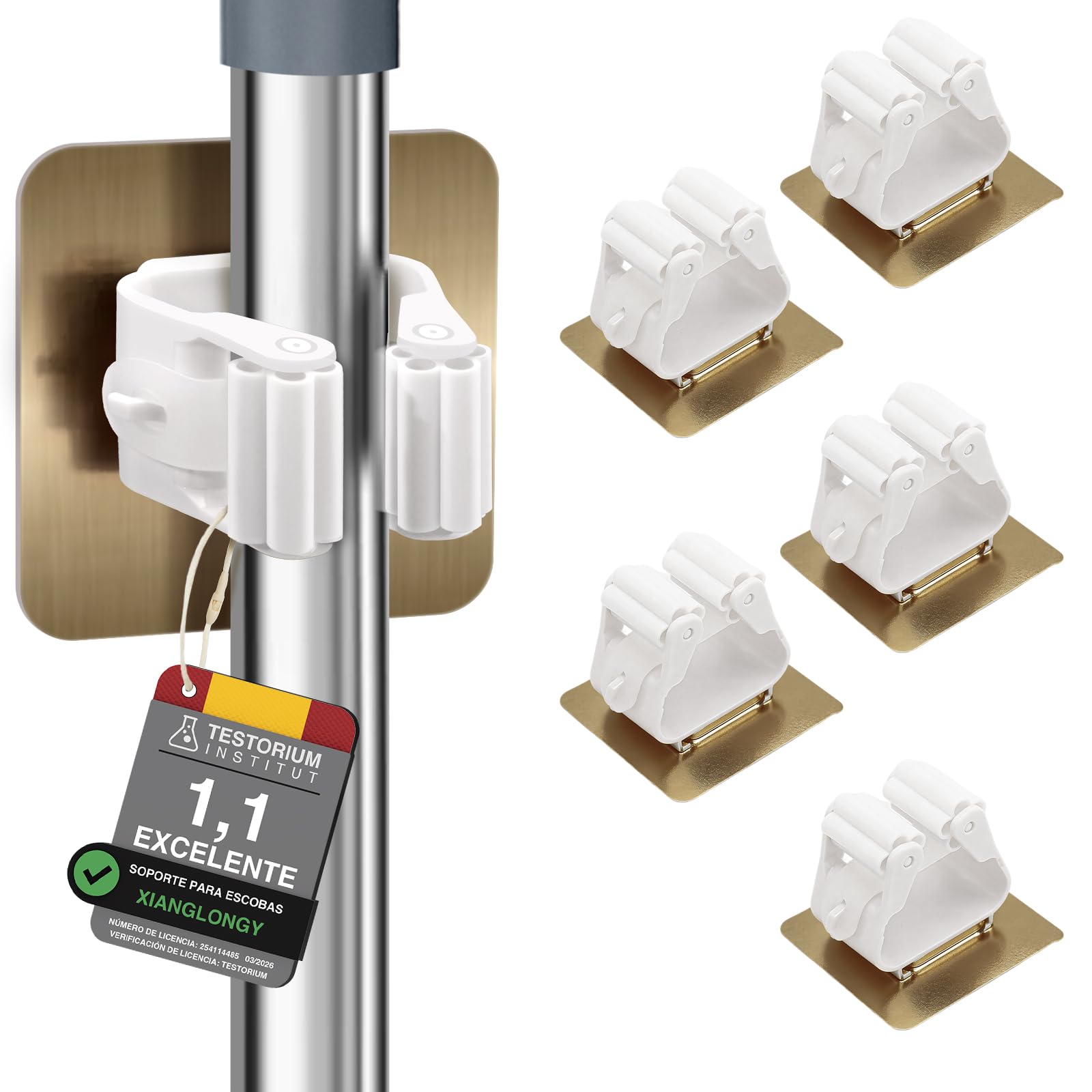 XIANGLONGY 10 Piezas Soporte Escobas Pared, Colgador Escoba y Fregonas Sin Perforar, Adhesivos Ganchos para Colgar Escobas, Organizador Soporte de Escobas para Baño Cocina Comedor Garaje — view 7