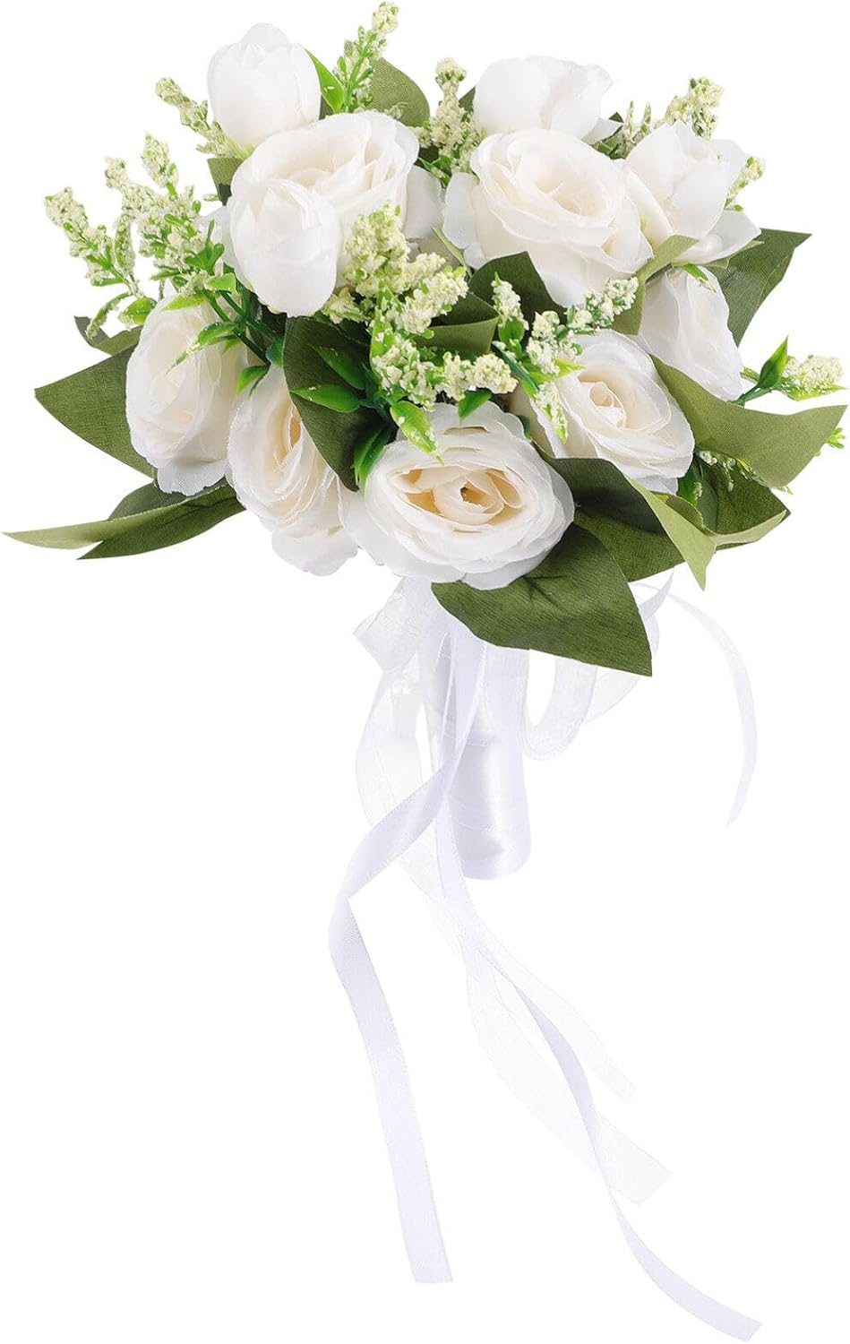 jojofuny Ceremony Anniversary Hand Silk Floral Party Bridal Flower Center Romantic Bridesmaid Rose Bouquet White for Flowers Shower and Confession Decoration Day Supplies Valentines Bride