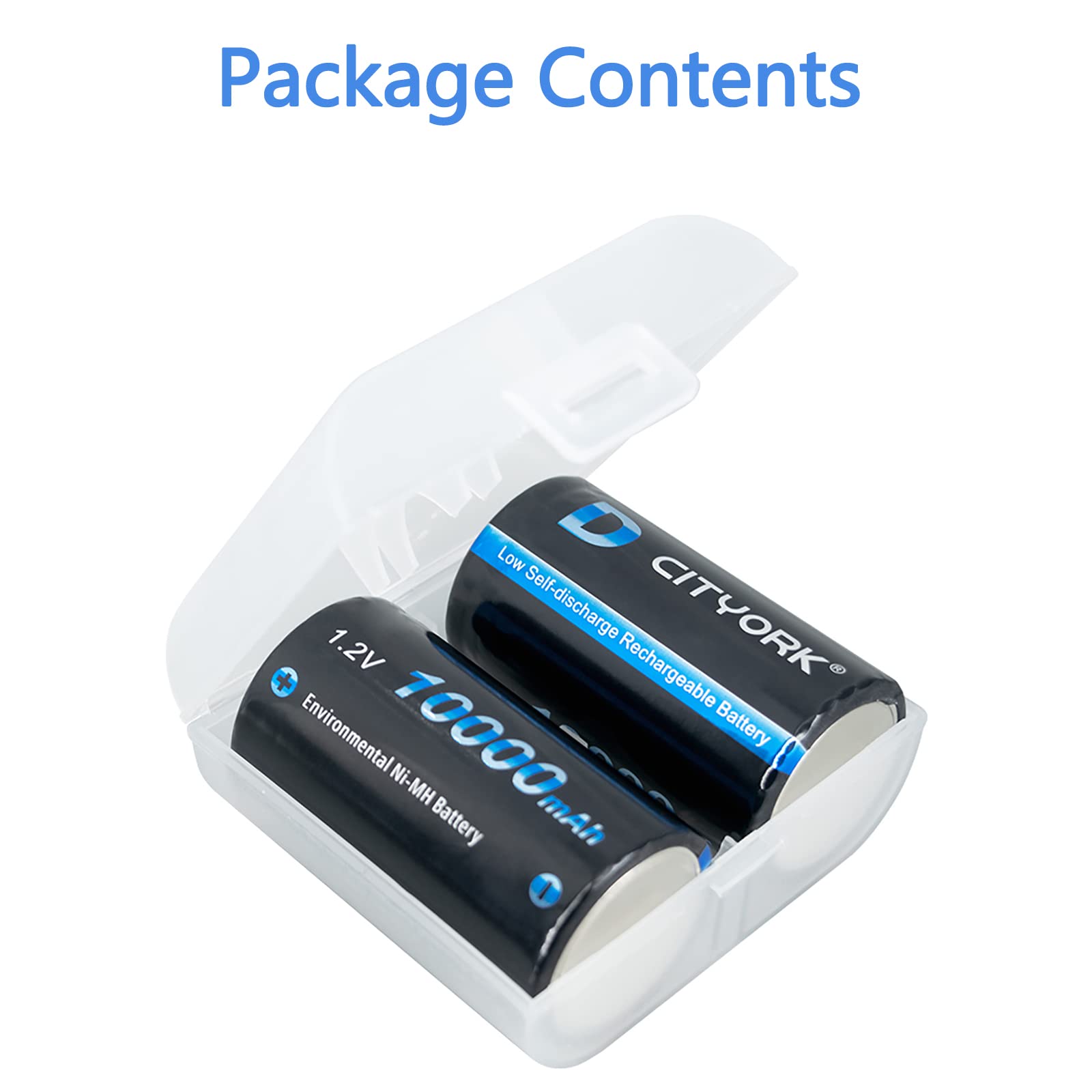 CITYORK 10.000 mAh 1,2 V Ni-MH D-Zellen, wiederaufladbare Batterien, hohe Kapazität, perfekt für den täglichen Gebrauch und Business, inklusive Batteriefach, 6 Stück