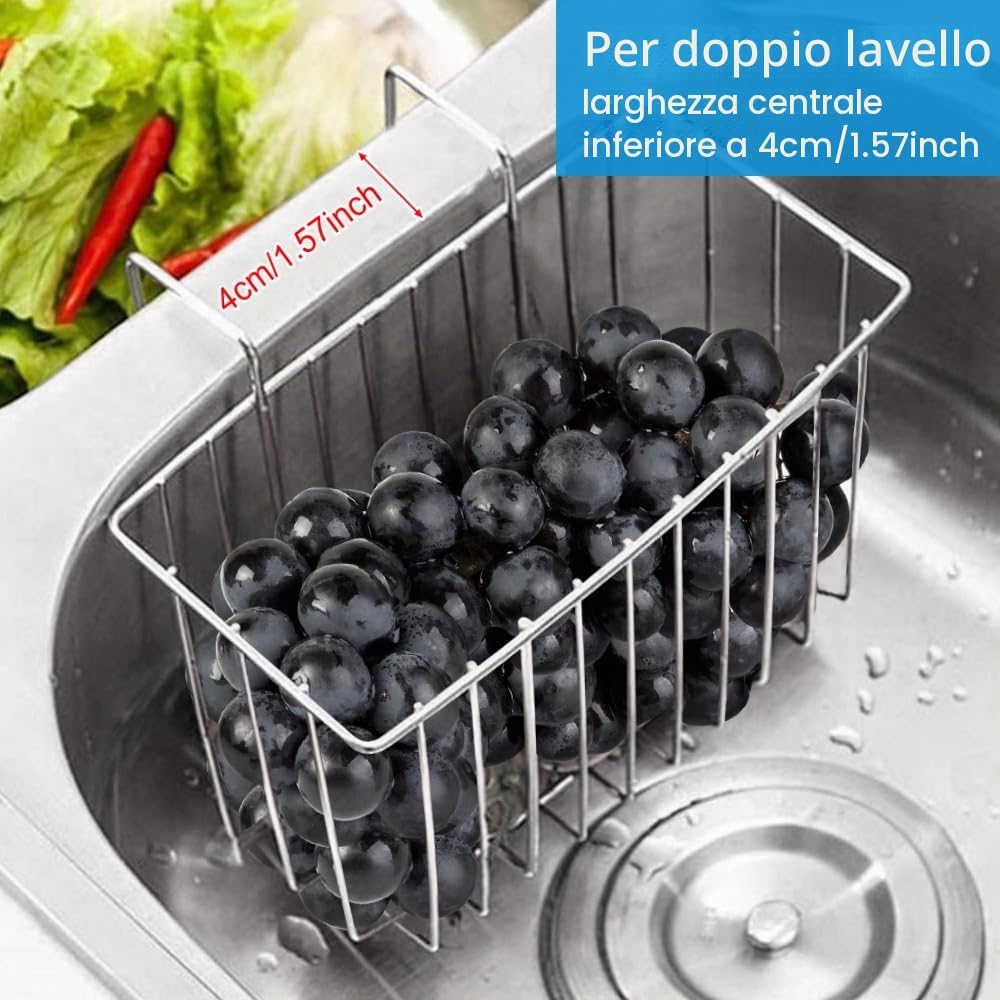 ADERTOS Porta Spugne da Cucina In Acciaio Inox 304, Portaspugne per Lavello Cucina da Appendere, Organizer per Lavello Cucina per Spugne, Spazzole, 7,67 * 3,54 * 4,53 Pollici
