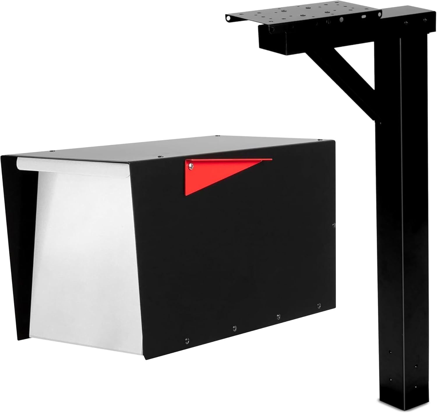 Ilyapa Modern Black Post Mount Mailbox with Waterproof Magnetic Door & Matching 43" Metal Post Sleeve - Perfect for Parcels, Weather-Resistant Steel Letter Box for Curbside/Front Yard