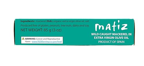Miniatura 6 de Matiz Caballa en aceite de oliva virgen extra  3 onzas  Pescado silvestre natural español capturado silvestre (paquete de 12)
