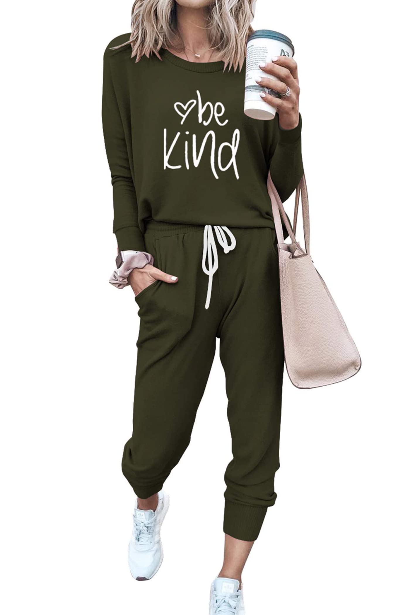 PRETTYGARDENWomen's Fall 2 Piece Lounge Outfit Long Sleeve Crewneck Pullover Tops High Waisted Pants Set Tracksuit