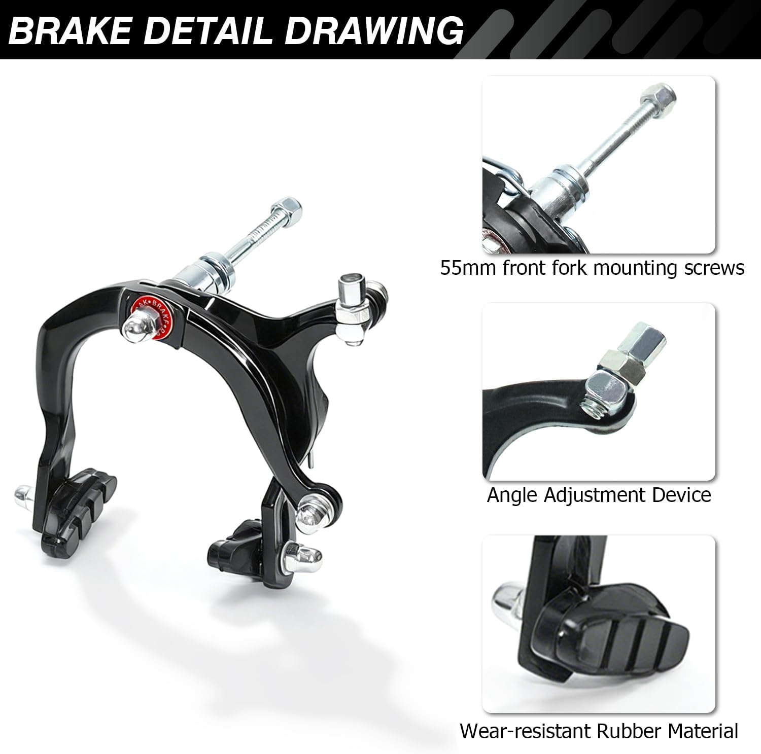 Bike Brake Set, Front & Rear C Caliper Brake Kit, Bike Brake Pads, C Shape Brake Caliper, with Bicycle Brake Levers, Bicycle Brake Cable Kit for Most Children Bike/Road Bike/Mountain Bike-Black