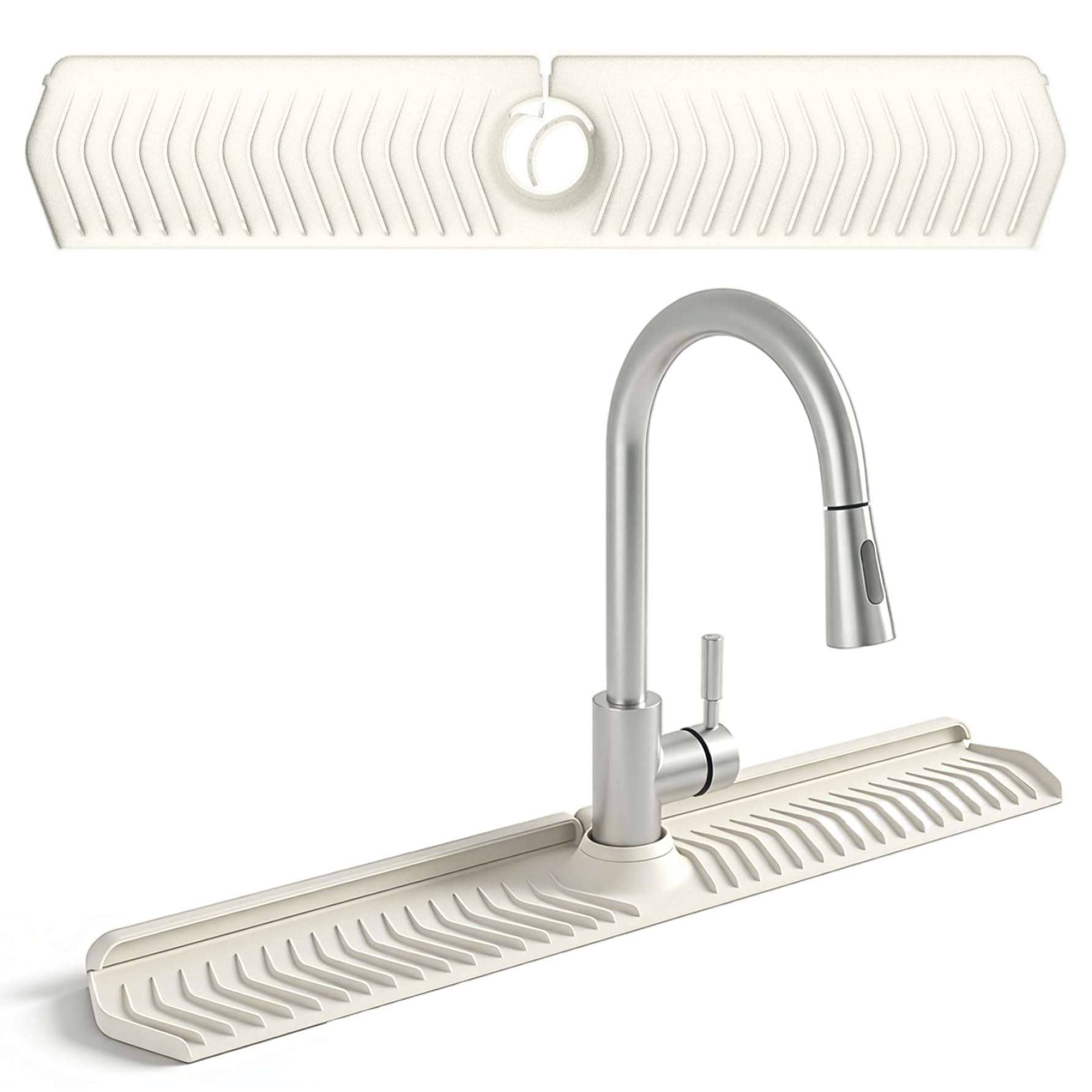 Licsaliwe Beige Silicone Sink Splash Guard, 30 Inch Foldable Mat - Adjustable Lock Guard For Kitchen Behind Faucet, Counter Protection(Beige)
