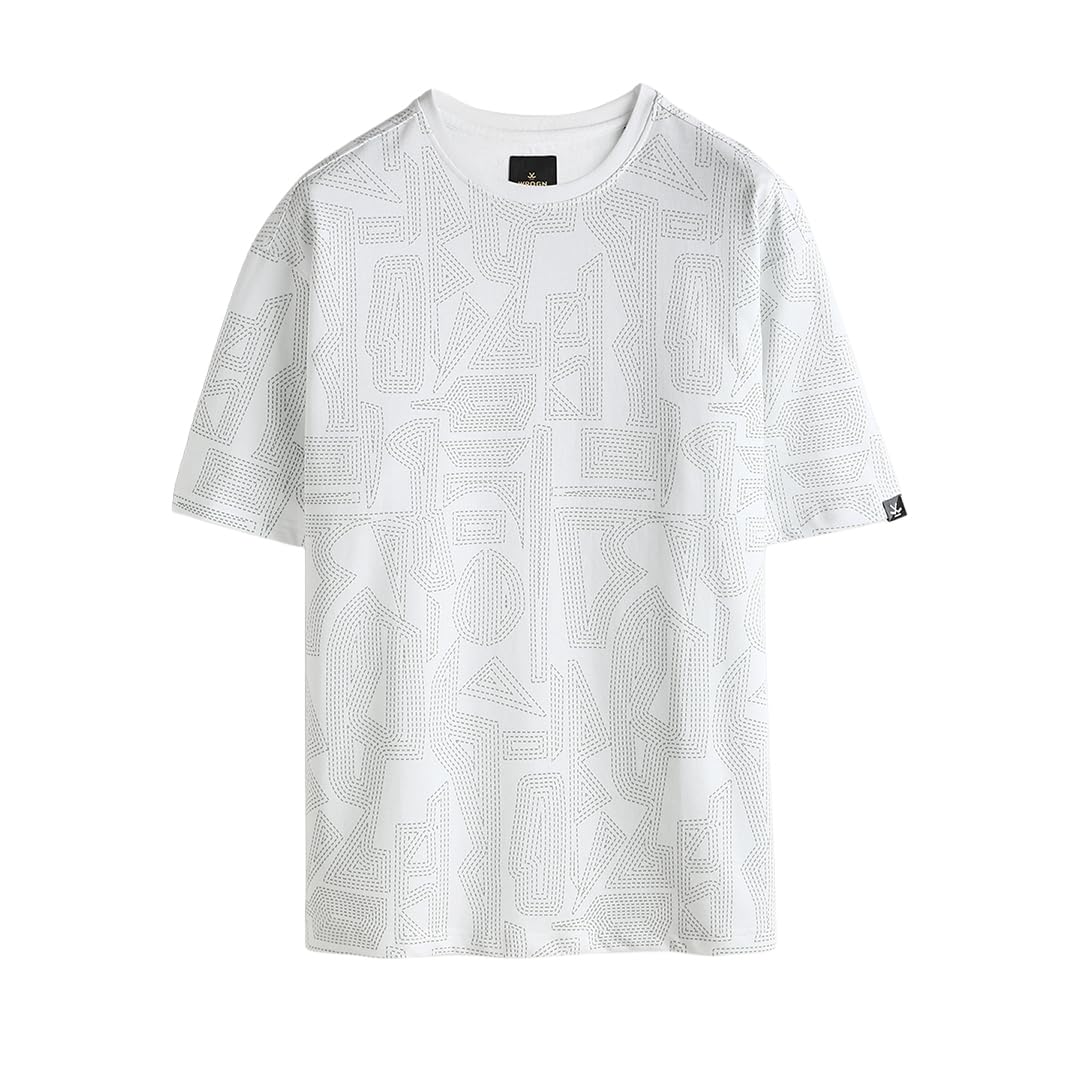 wrogn Men's 100% Cotton T-Shirt | Stitch All-Over Print | Oversized Fit-picture-50