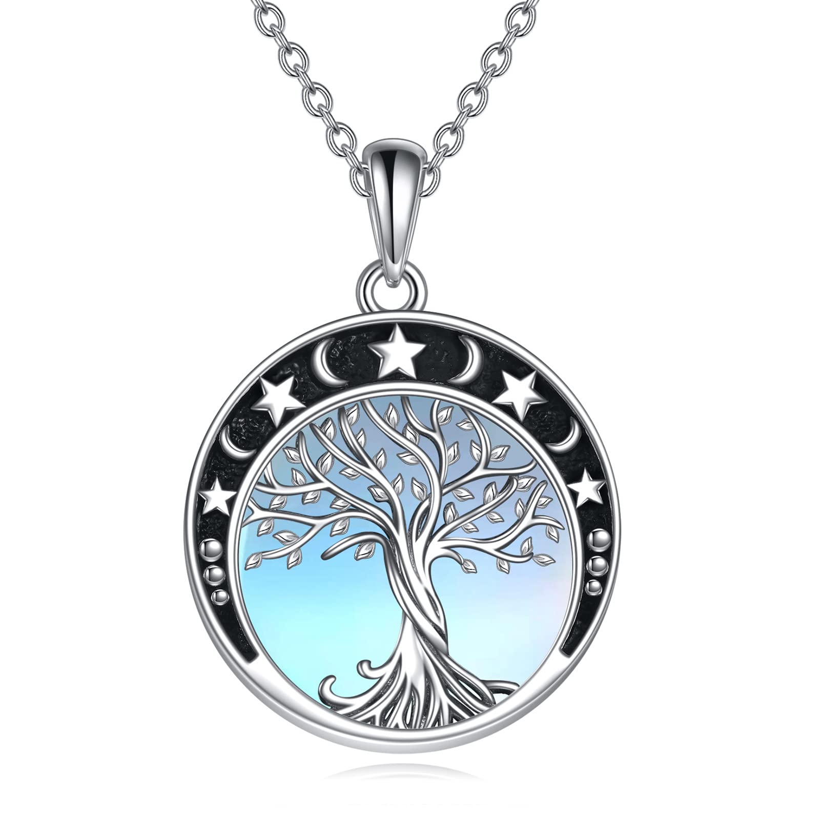 YAFEINI Collar del árbol de la Vida 925 plata Esterlina Piedra Lunar Celta Irlandesa Nudo Lunar Collar Colgante Joyería Regalo