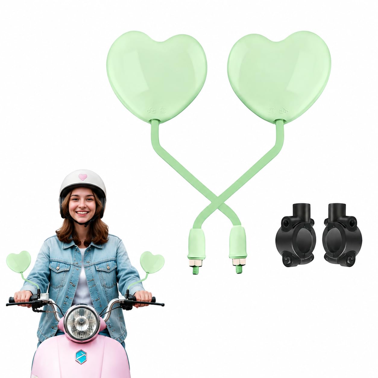 2 Pcs Motorcycle Heart Shape Rearview Mirrors,Handlebar Bike Mirror and Adjustable Universal Fit Rearview Bicycle Mirrors Glass Lens Safe Cycling Accessories for Scooter, E-bikes, Mountain Bikes