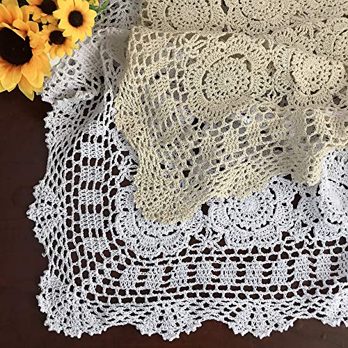 Hetao 100% Cotton Handmade Crochet Square Tablecloth Doilies Lace Table Covers ,Beige, 27 Inch #TOP5