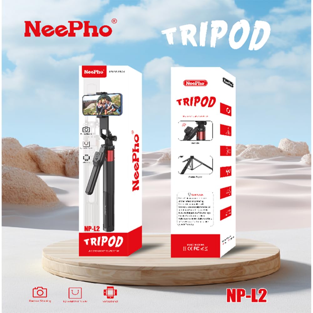 Selfie Stick NP-L2 with tripod, 360° rotating ball head, 3-axis anti-vibration, extendable to 1.67m, folds to 32cm, Bluetooth remote, stable holder – for phones, cameras, vlogs & travel shots.: Buy Online at