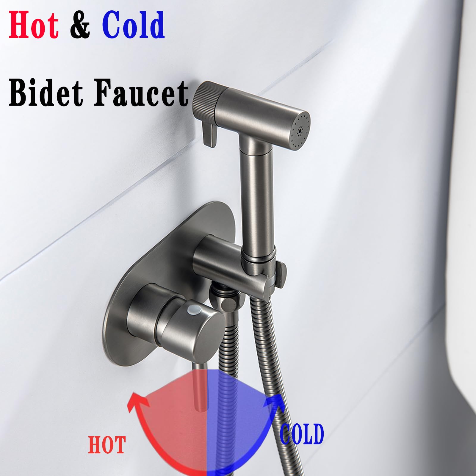 Pulverizador de bidé de mano gris pistola para inodoro, 2 modos, juego de accesorios de bidé de latón con manguera para agua caliente y fría, ideal para limpiar pañales y mascotas