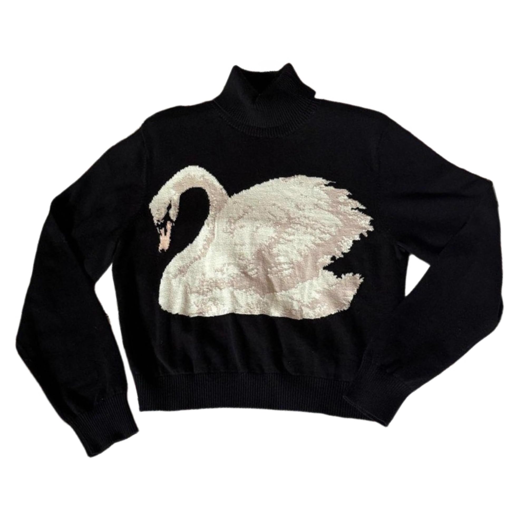 Y2k Cute Turtle Neck Sweater Women Girls Fall Winter Vintage Knit Tops Harajuku Grunge Swan Graphic Preppy Sweater