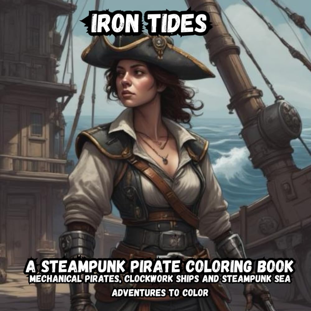 Iron Tides A Steampunk Pirate Coloring Book: 50 Mechanical Pirates, Clockwork Ships and Steampunk Sea Adventures to Color