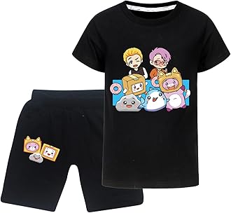 TONGQUD Lankybox Boys' Shorts Cotton Casual Comfort Shorts for Boys Casual Summer Cool Kids Sports Pants and Top Tee