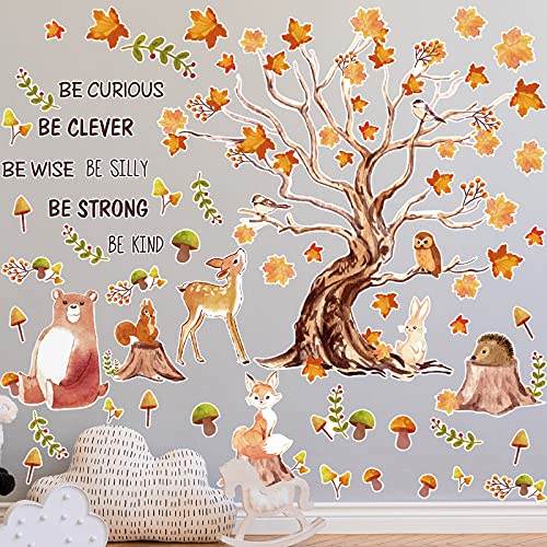 Woodland Wall Decal Animals Tree Owl Fox Deer Wall Sticker Inspirational Quote Wall Decal Woodland Nursery Wall Art Decal Animal Tree Nursery Sticker Kids Room Wall Decal for Kids Room Nursery Decor