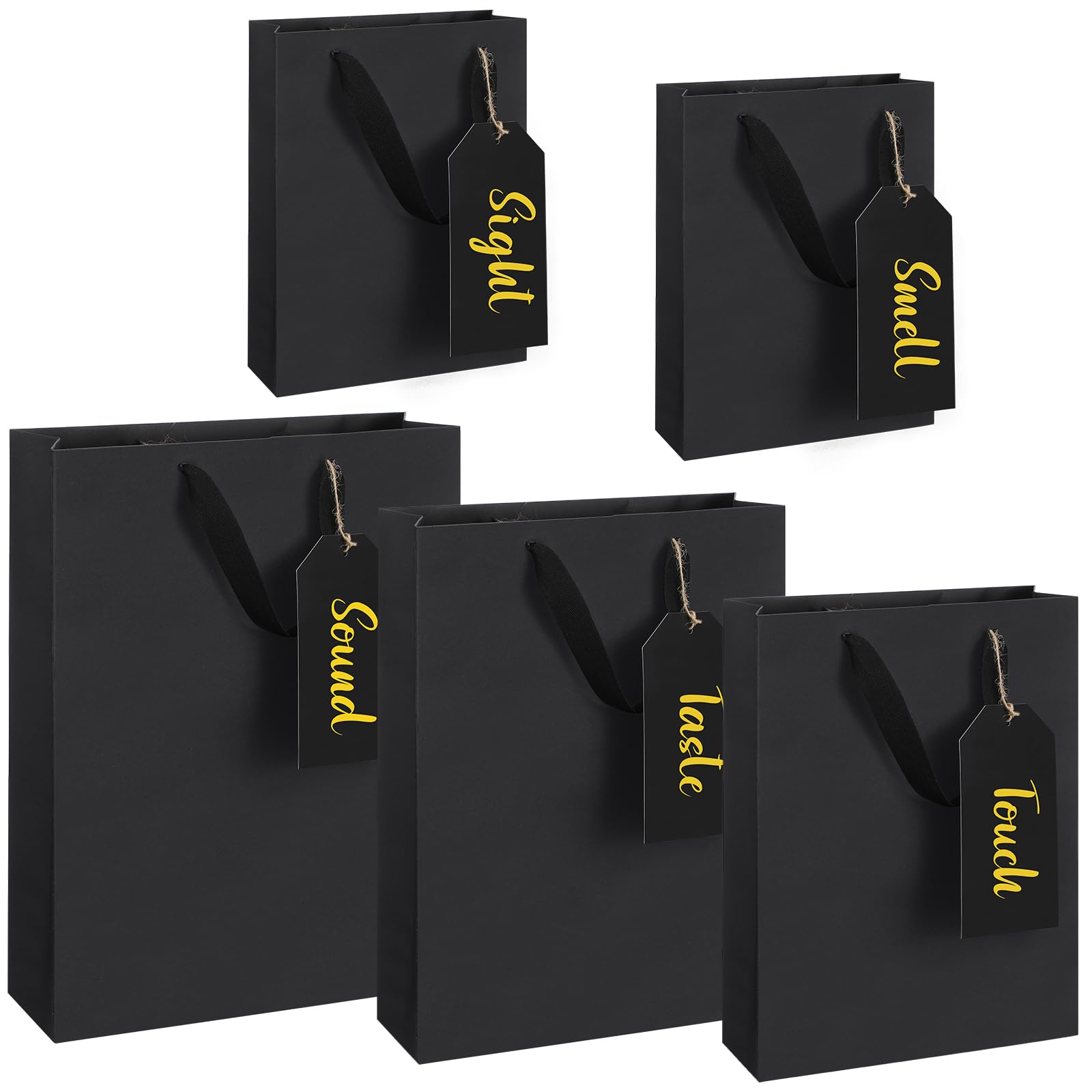 Sweetude 5 Senses Gift Bags with Handles for Him Her with Labels 5 Senses Labels Taste Touch Sound Smell Sight Gift Paper Bags for Valentines Christmas Birthday Wedding Anniversary