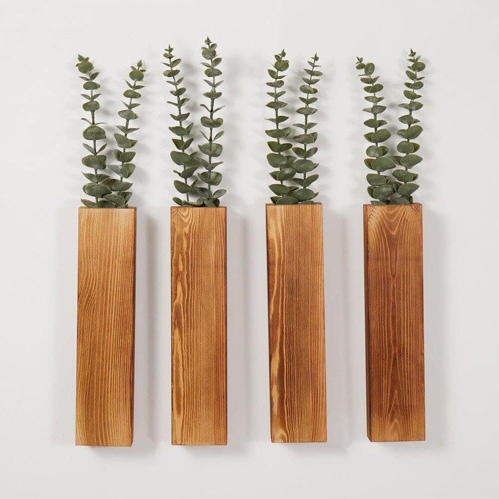 Wandpflanzgefäß Aus Holz, 4 Stück, Hängende Pflanzgefäße Aus Holz Für Trockenblumen Und Künstliches Grün, Zimmerpflanzenhalter, Wandvase Für Zuhause, Wohnzimmer, Dekoration