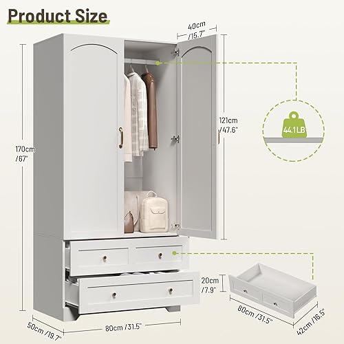 Miniatura 2 de Armario con 2 cajones de almacenamiento y armario de 2 puertas, armarios de dormitorio con espejo de cuerpo entero, combinación de armario