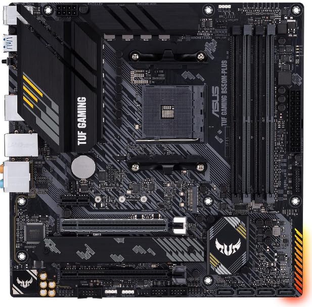Placa-Mãe ASUS TUF Gaming B550M-PLUS AM4 mATX — Suporte Ryzen, PCIe 4.0, M.2 NVMe, DDR4, HDMI/DP, LAN Gigabit, Durabilidade Militar para PC Gamer glide