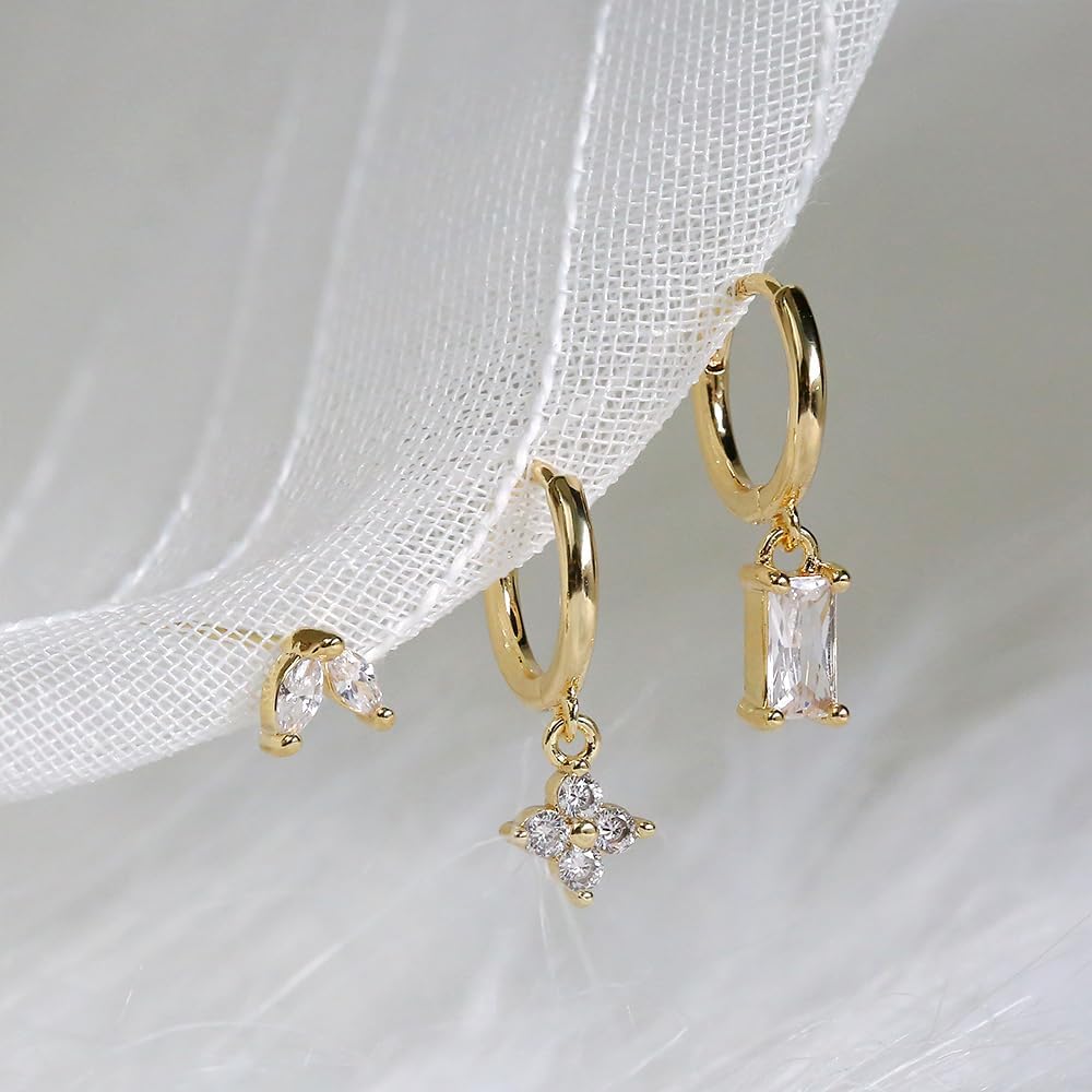 Sterling Silver Post Earrings for Women - Hypoallergenic Cartilage Earrings Dainty 14K Gold Plated Stud Huggie Hoop Earrings Dangle Chain Earrings Gold Plated Jewelry - Image 7