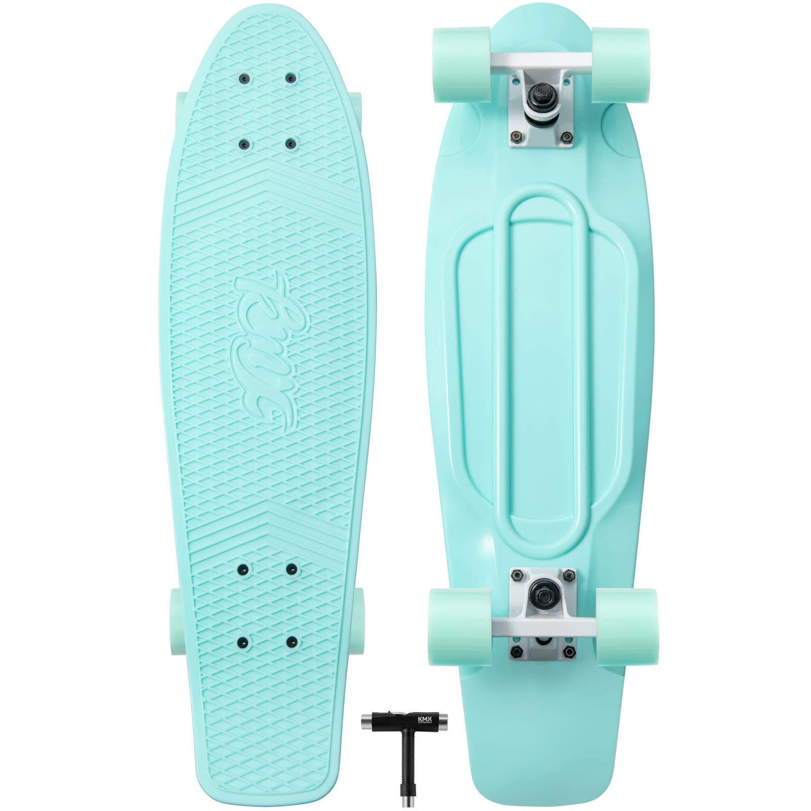 KMX Mini Cruiser Skateboard 27" Classic Plastic Nickel Cruiser Board Designed for Kids Teens