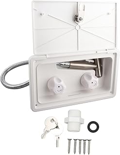 Tissting RV Exterior Shower Box Kit, 1.5m Metal Hose Shower Faucet Outdoor Washing Spray Box Set with Lock for RV Campervans Trailer Boats Caravans Yachts(#2)