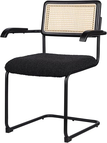 Silla de comedor moderna de mediados de siglo, sillas de cocina de ratán con reposabrazos, sillas de tela tapizadas con patas cromadas de metal,