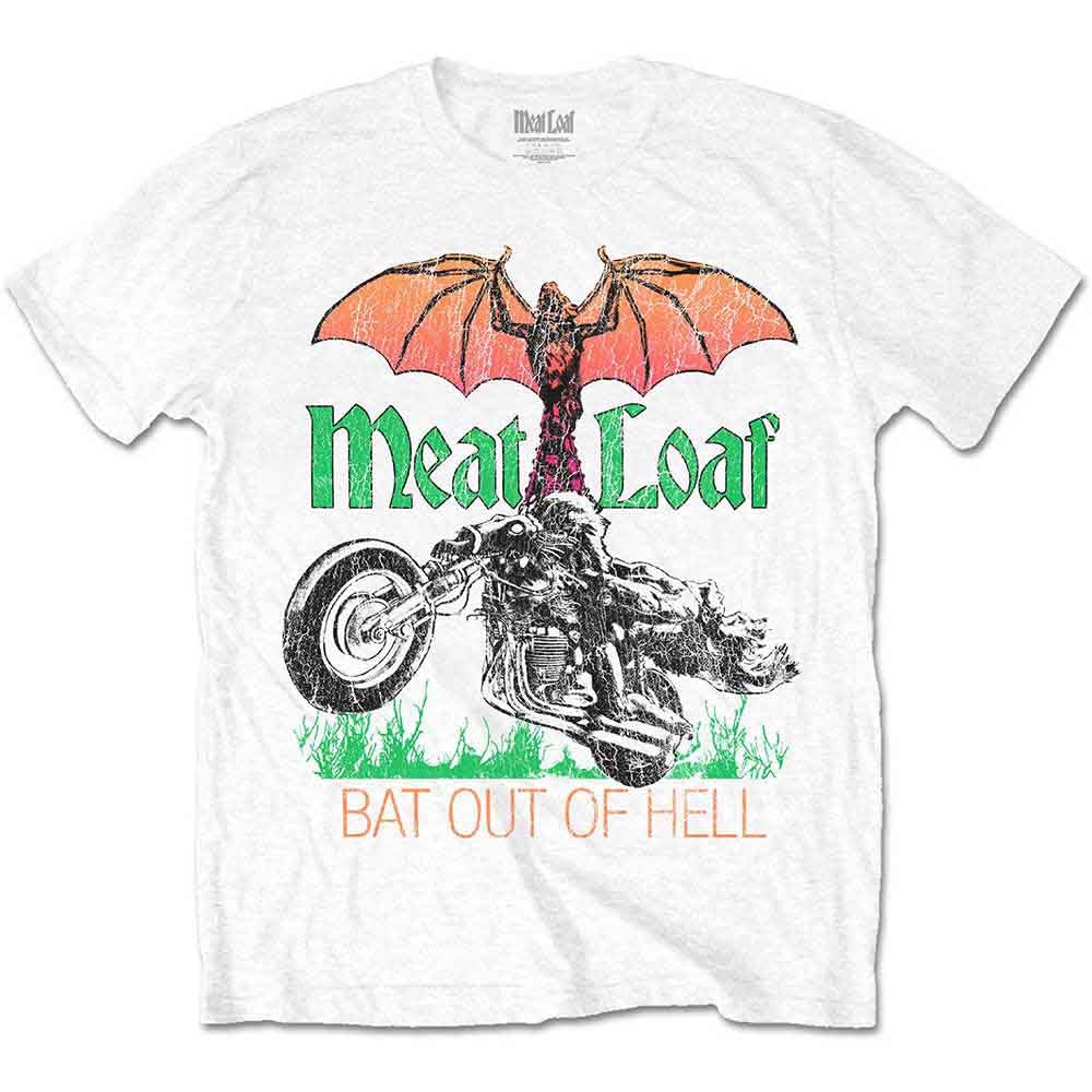 Meat Loaf Men's White T Shirt Bat Out Of Hell Official Unisex L