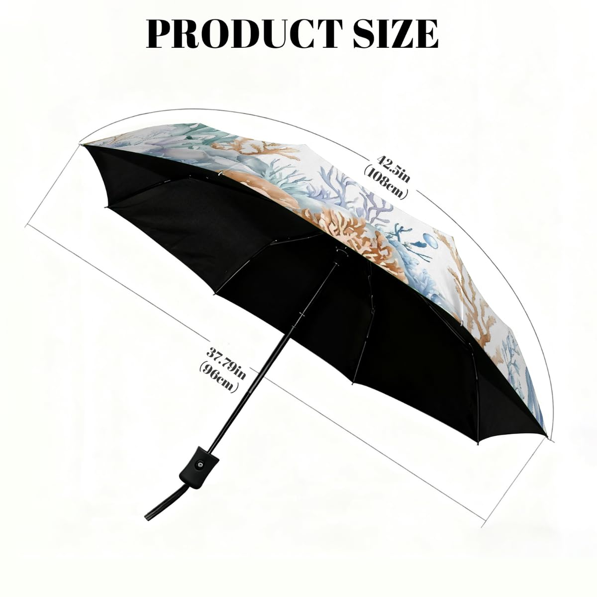 Ombrello pieghevole con tartaruga marina e medusa, ombrello da viaggio, compatto, antivento, impermeabile, con protezione UV, rivestimento nero, leggero, 8 costine, portatile, per pioggia e