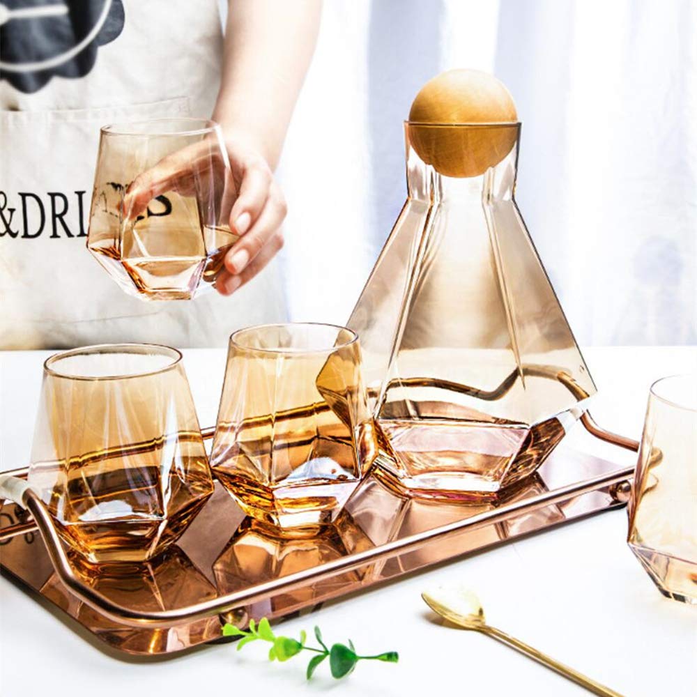 Jarra de agua de cristal sin plomo, jarra de agua con bola de madera para agua fría, zumo, té y bebidas de 1,2 l