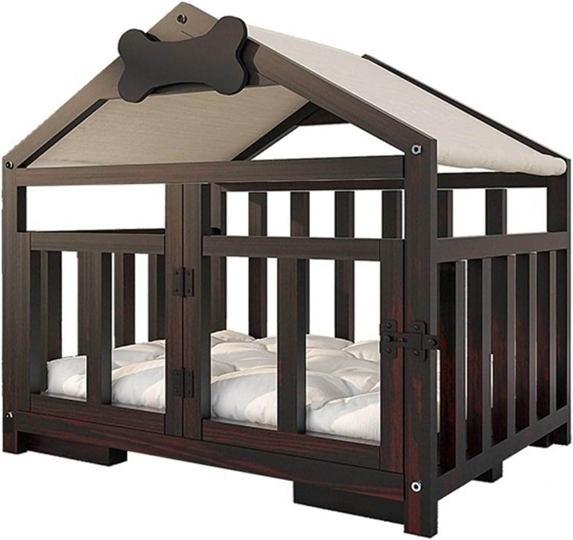 Wooden Dog House with Soft Cushion & Door - Solid Wood Pet Crate for Indoor Use, Perfect Kennel for Small & Medium Dogs (Brown, Medium)