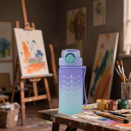 Miniatura 3 de ZZT Botellas de agua de 20 onzas con marcador de tiempo para beber y pajilla, botella de agua con palabras motivacionales, a prueba de fugas,