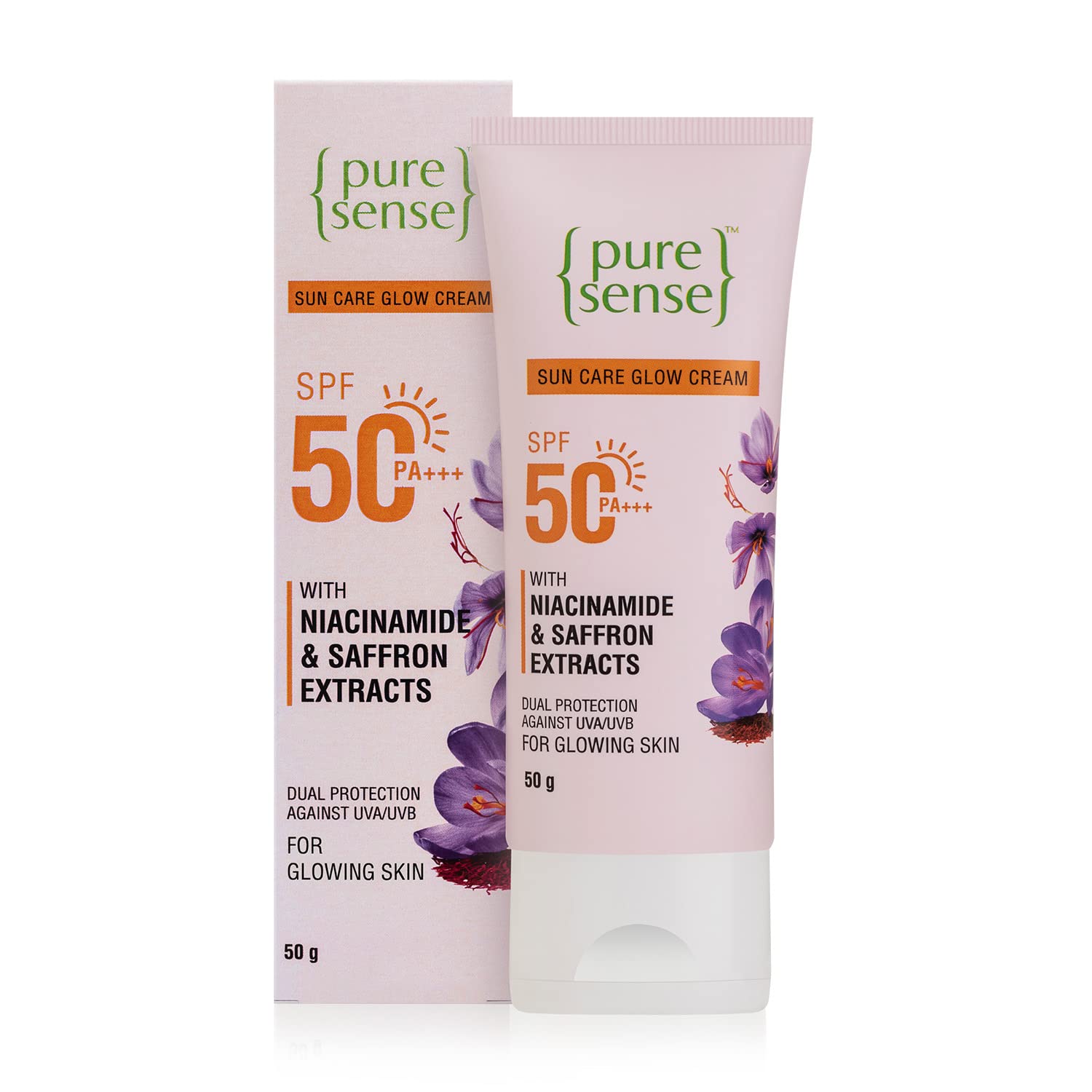 PureSense Sunscreen SPF 50 PA +++ Sun Care Glow Cream with Saffron Extracts & Niacinamide | Dual Protection against UV A & UV B - From the Makers of Parachute Advansed 50g
