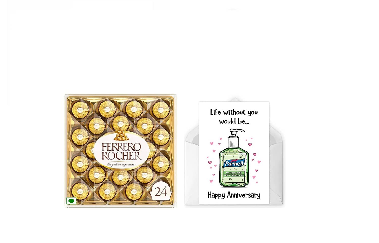Vending India X Ferrero Rocher Anniversary Gift Combo - Ferrero Rocher T24 with a Personalised / Customised Greeting Card - Happy Anniversary To Each Other (Purhell Card)