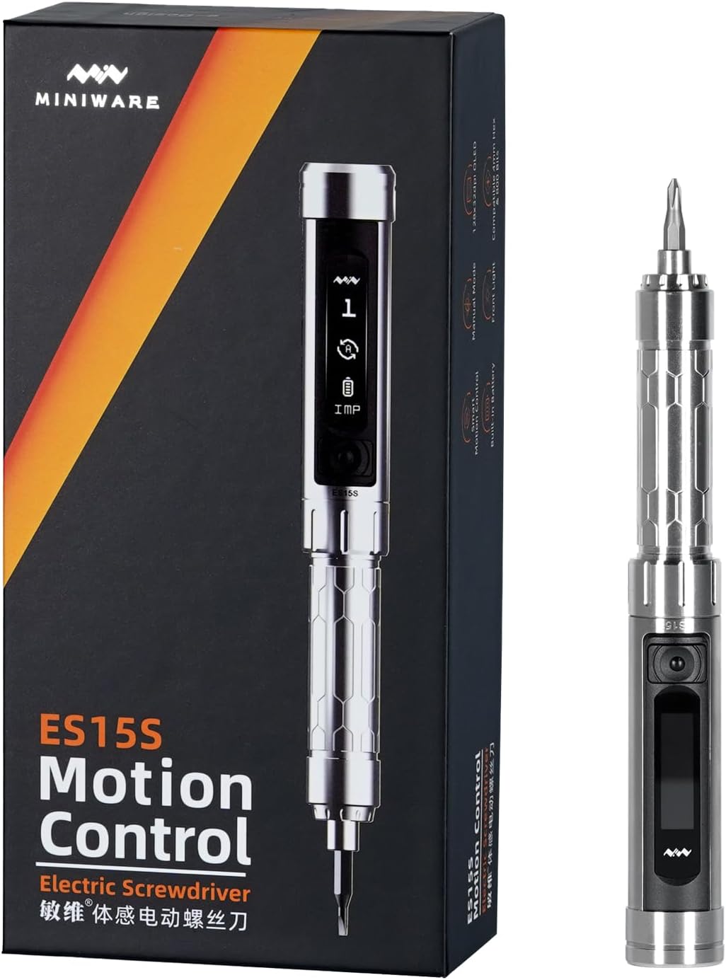 Original MINIWARE ES15S Mini Electric Power Screwdriver Rechargeable Portable Small Cordless Smart Motion Control with 24 Magnetic Bits OLED Screen Repair Tool for Phone Camera Laptop