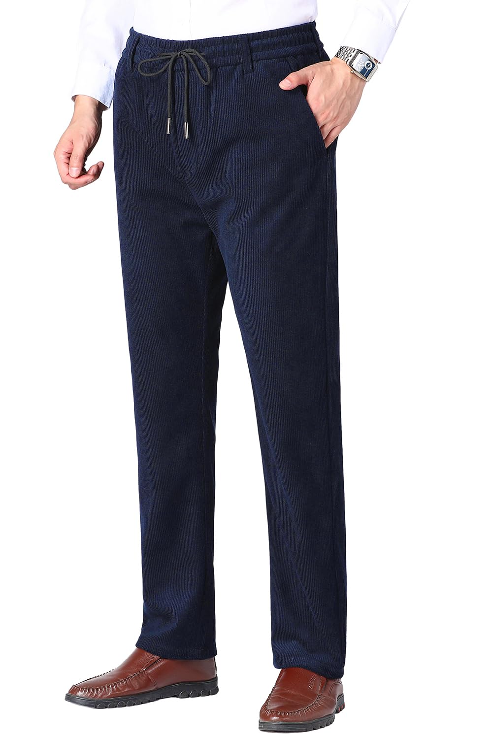 Pantalones de Deporte Hombre Pantalón de Pana de Negocios Casuales Pantalones de Oficina Pantalones de Chándal Cintura Elástica con Bolsillos