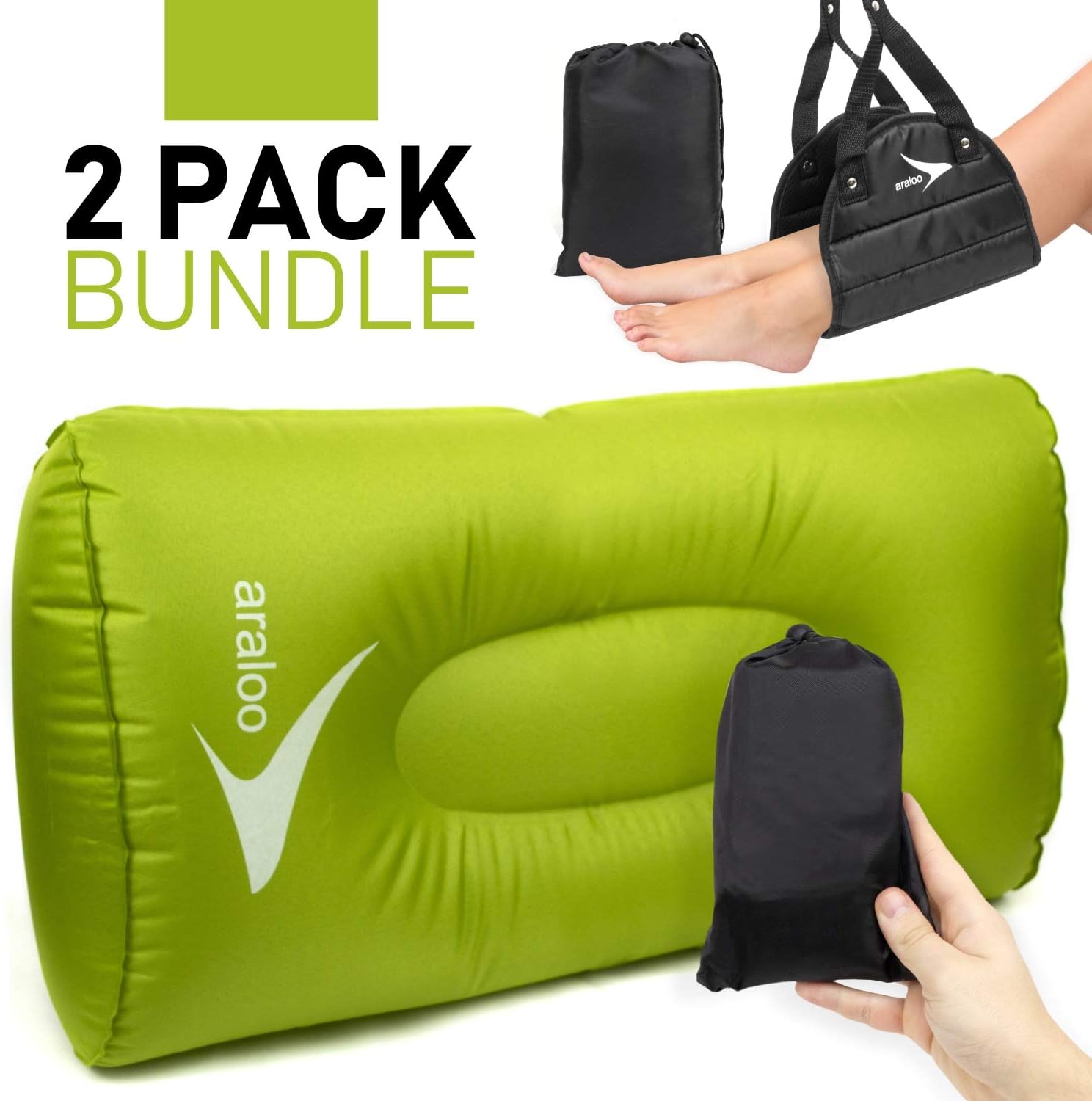 Airplane Footrest Hammock and Inflatable Lumbar Pillow - Airplane Comfort - Travel Foot Rest - Prevents Leg Swelling and Soreness - Provides Lower Back Support, Relaxation and Comfort