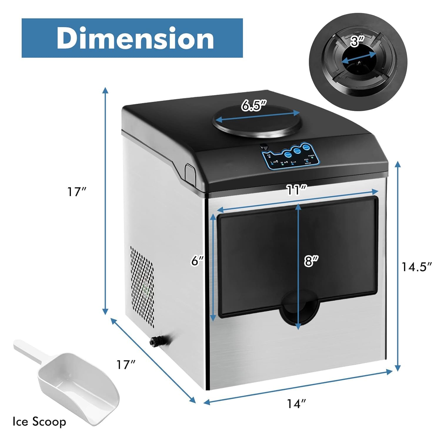 Macchina per il produttore di ghiaccio 48LBS Daily Ice in 8 minuti Distributore di acqua fredda in acciaio senza insalate Auto-Piene per Home Office Bar Par Quick Freeze Efficiente Cestino di sto incl